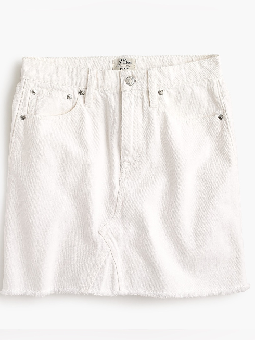 J.Crew White Denim Mini Skirt Size 24  inch Raw Hem High Rise Summer Coastal